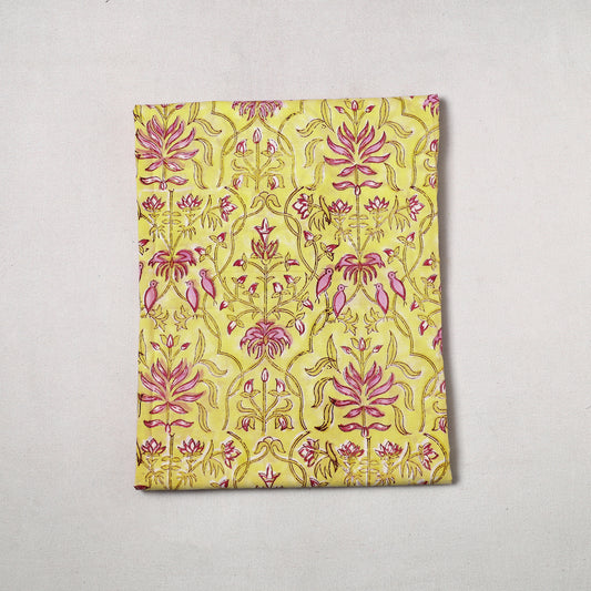 Yellow - Sanganeri Block Printed Cotton Precut Fabric (1.1 meter) 51