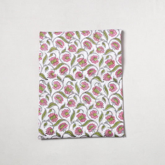 Pink - Sanganeri Block Printed Cotton Precut Fabric (1 meter) 53
