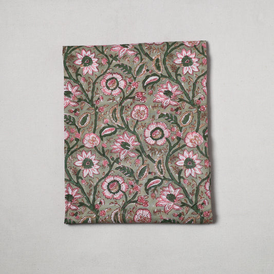 Green - Sanganeri Block Printed Cotton Precut Fabric (1.3 meter) 56