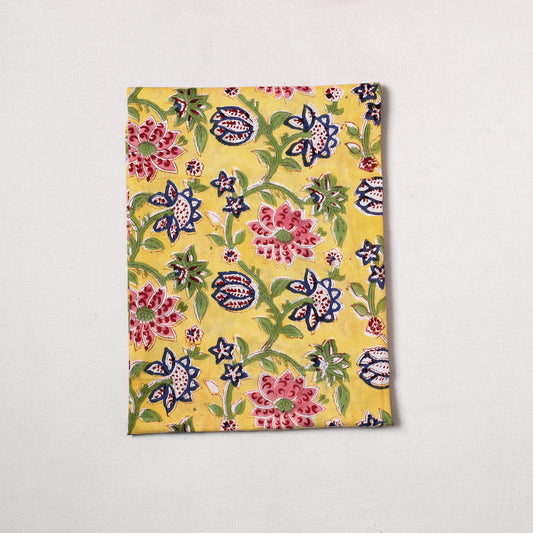 Yellow - Sanganeri Block Printed Cotton Precut Fabric (0.7 meter) 60