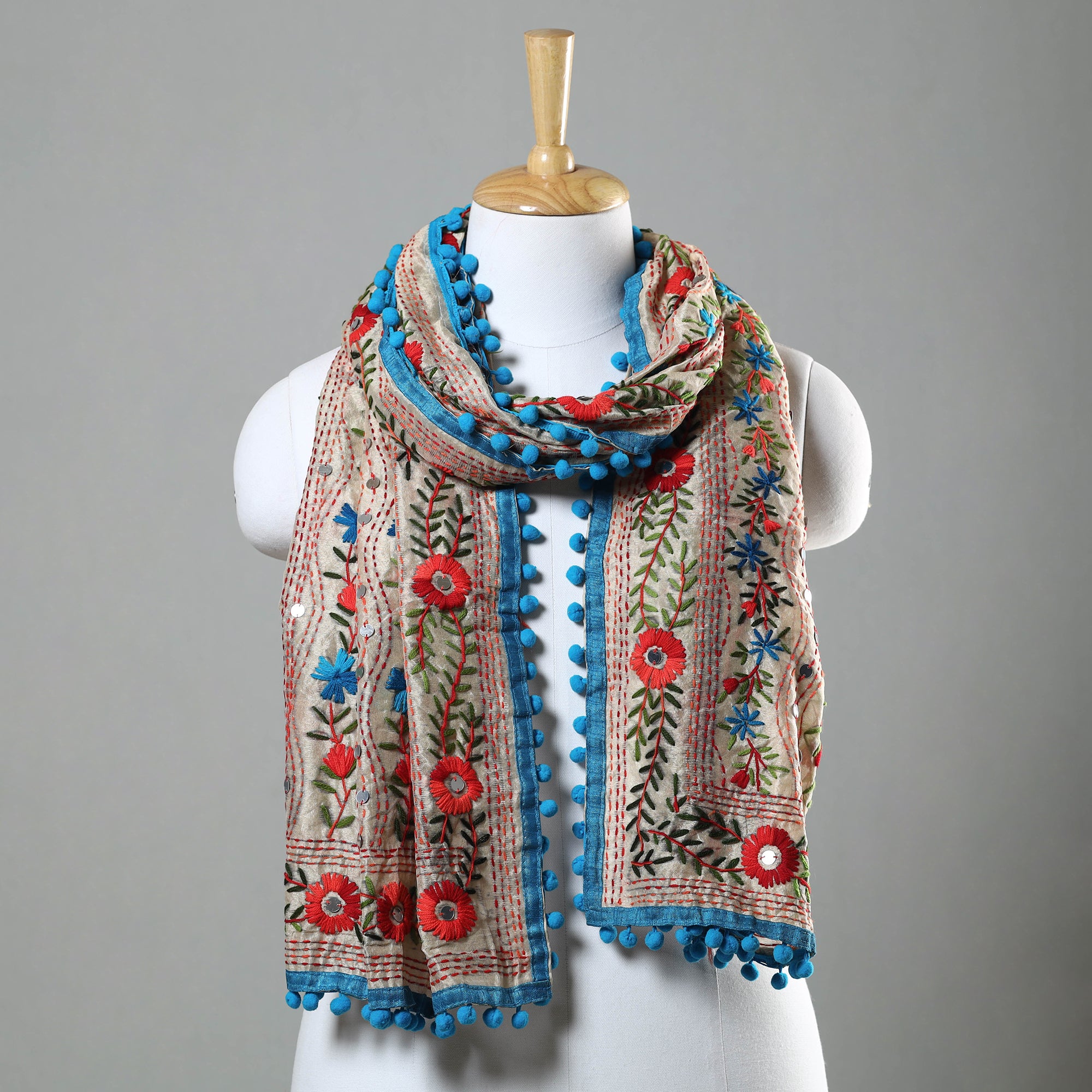 Pink - Ranihati Chanderi Silk Hand Embroidered Stole 88