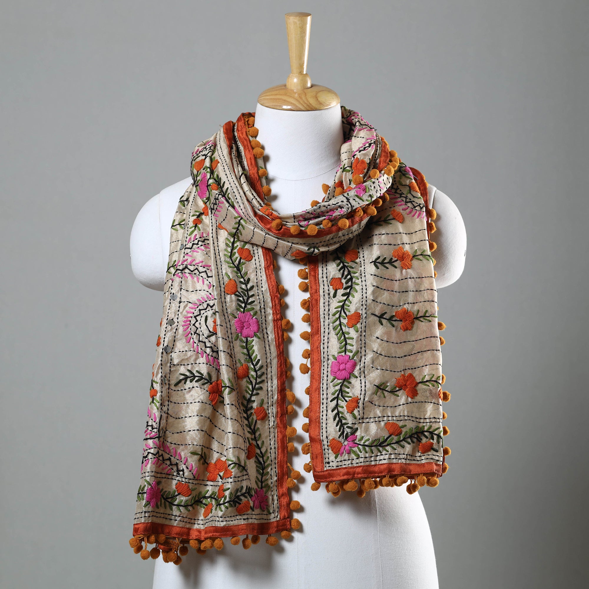 Yellow - Ranihati Chapa Work Chanderi Silk Hand Embroidery Dupatta 78