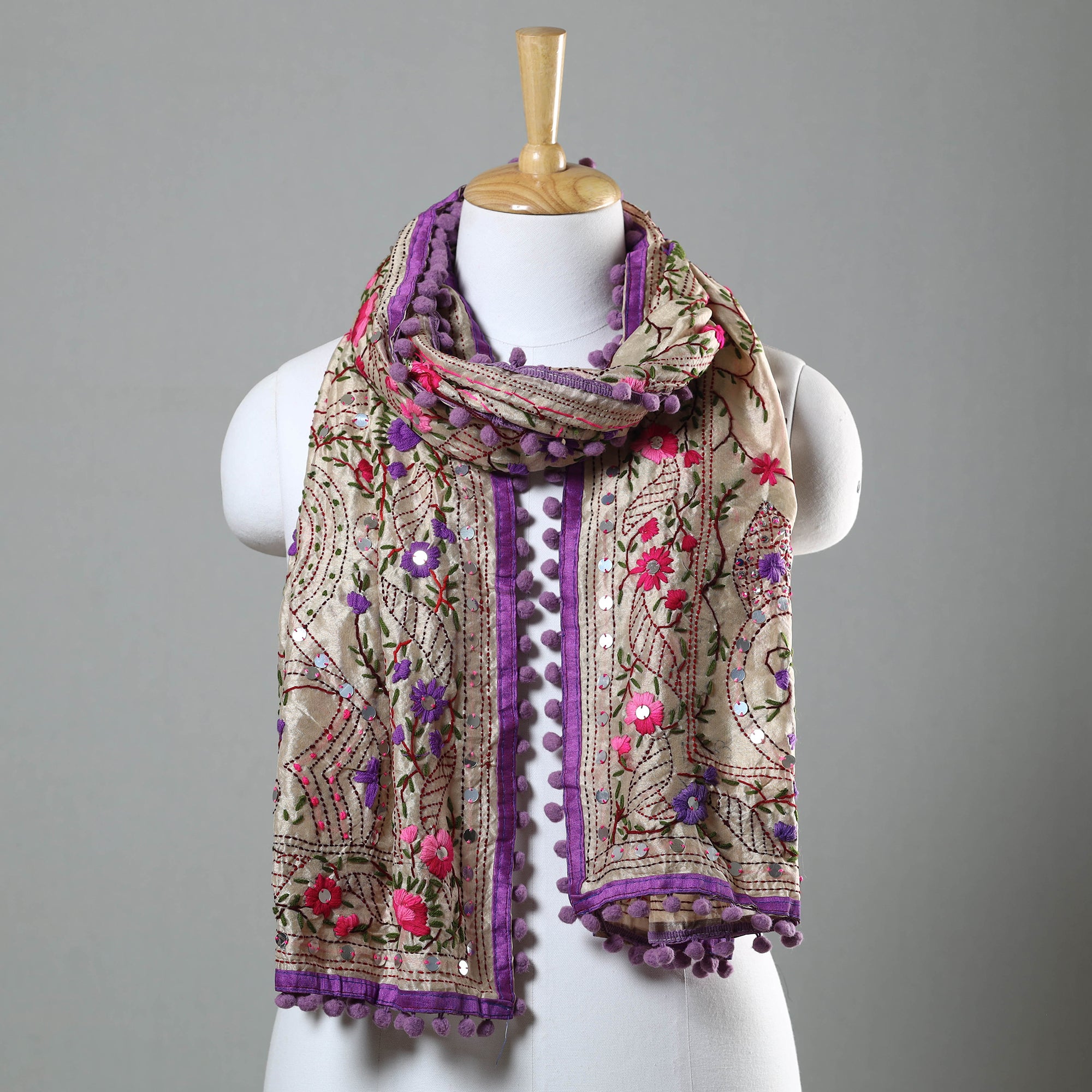 Orange - Ranihati Chanderi Silk Hand Embroidered Stole 23