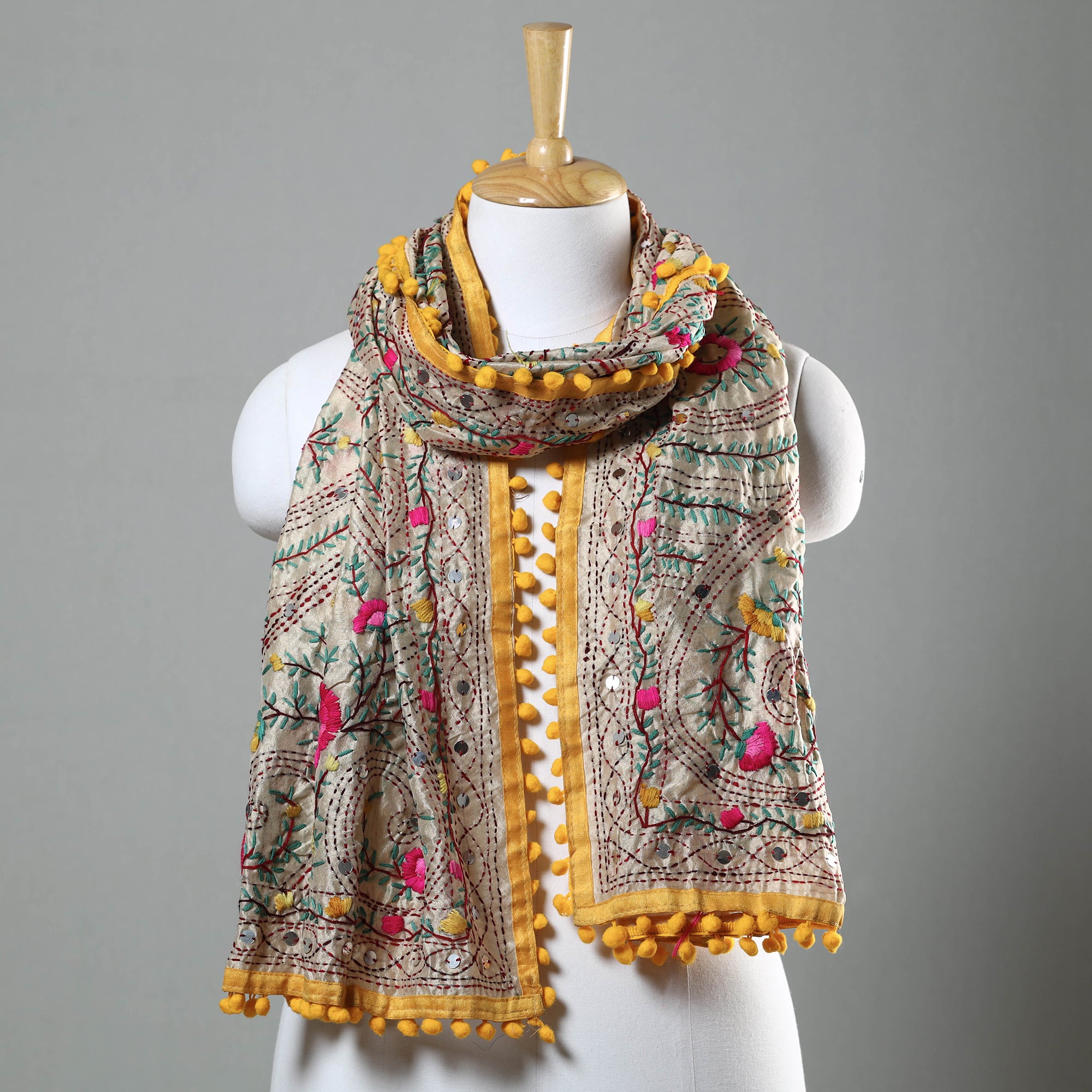 Purple - Ranihati Chanderi Silk Hand Embroidered Stole 16
