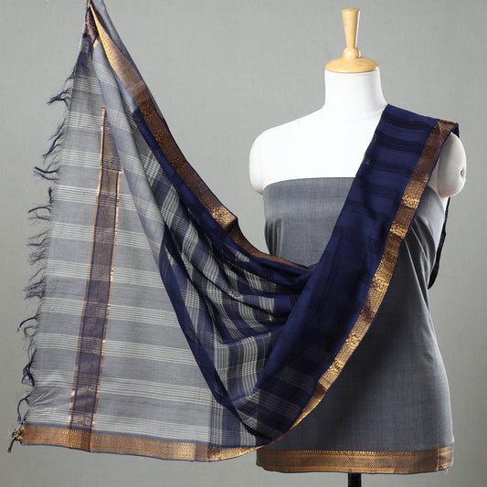 3pc Mangalagiri Handloom Cotton Suit Material Set with Zari Border 22