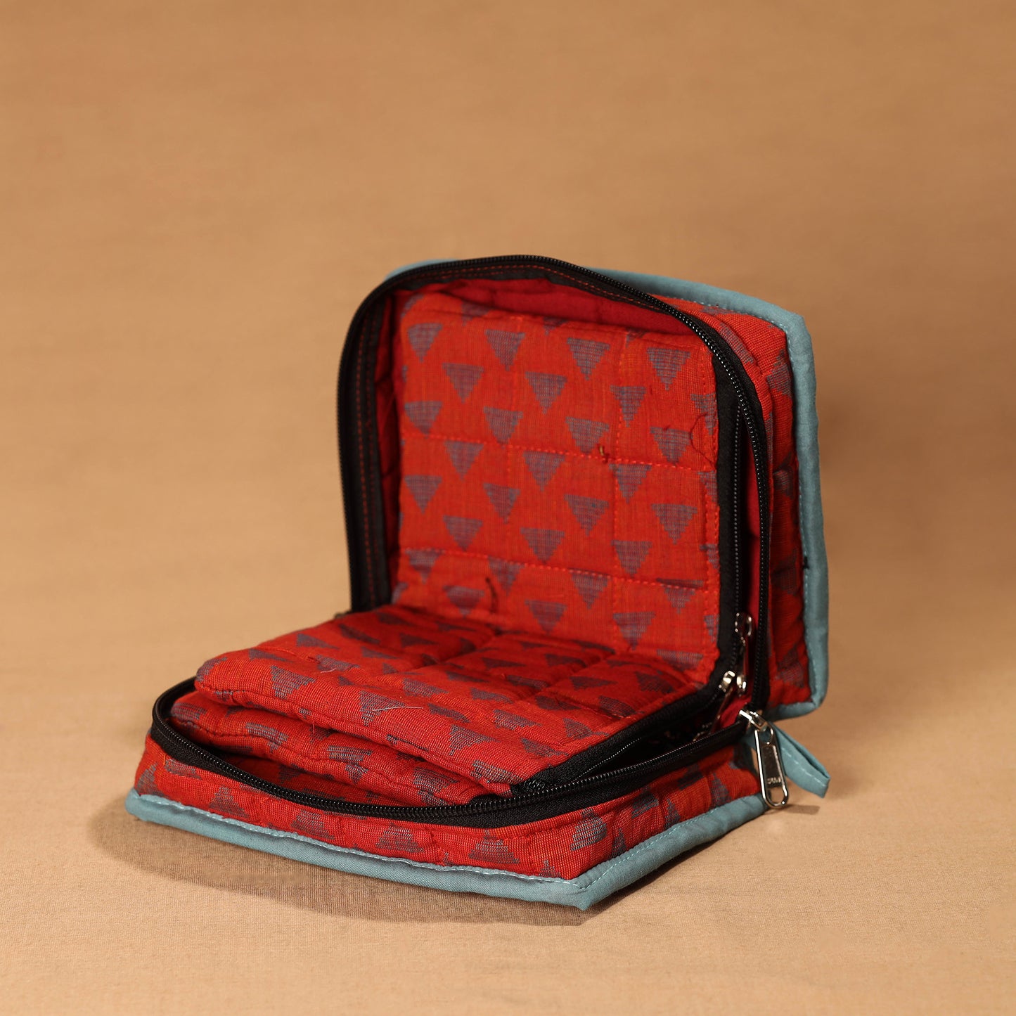 Red Handmade 4 Pockets Cotton Jewellery Bag