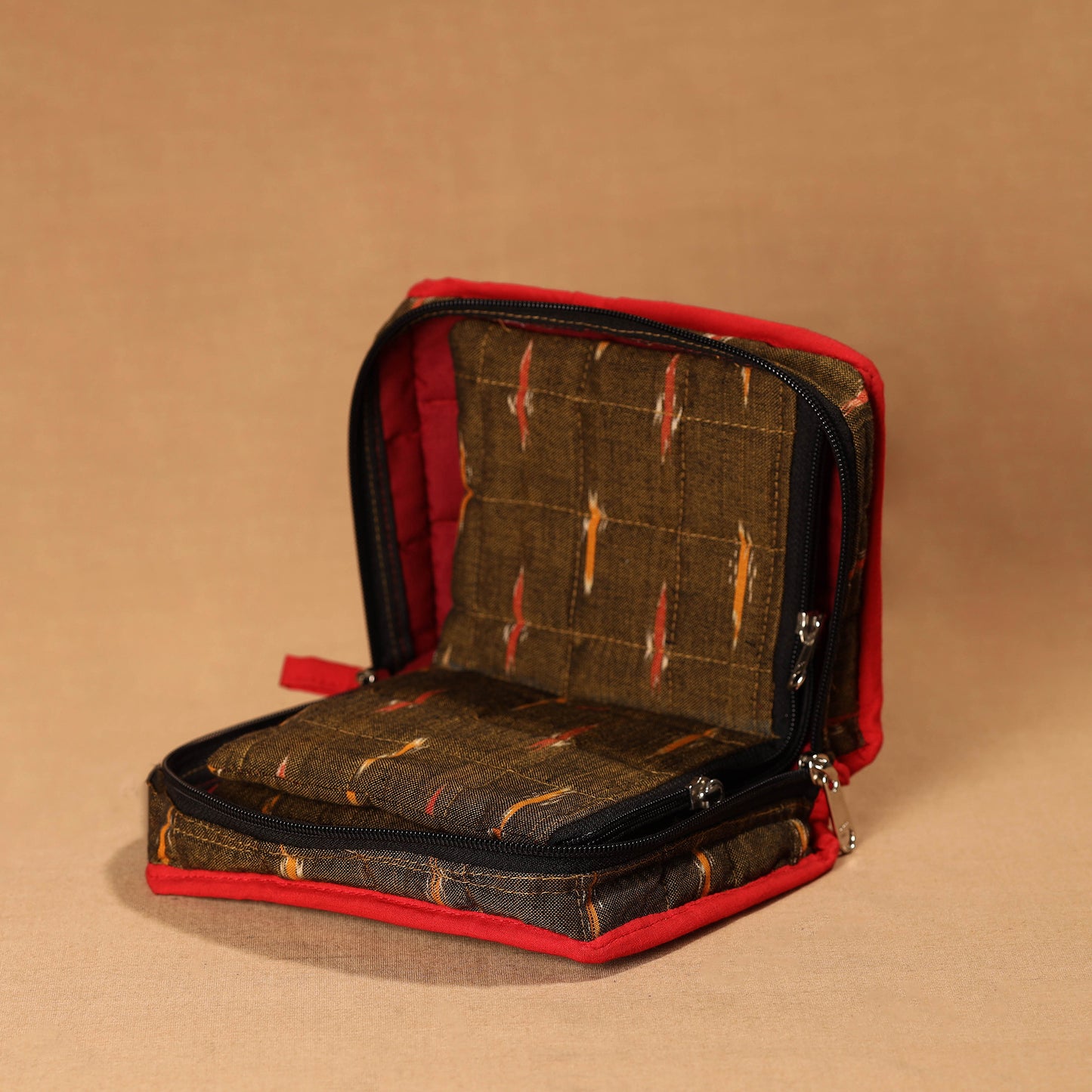 Brown Handmade 4 Pockets Cotton Jewellery Bag