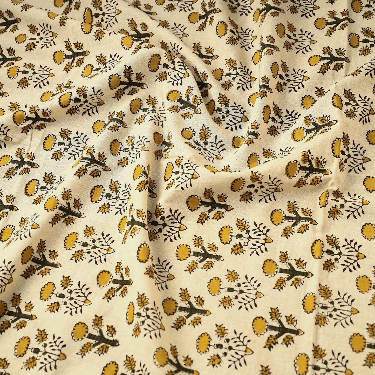 Beige Bagru Block Print Natural Dyed Cotton Fabric