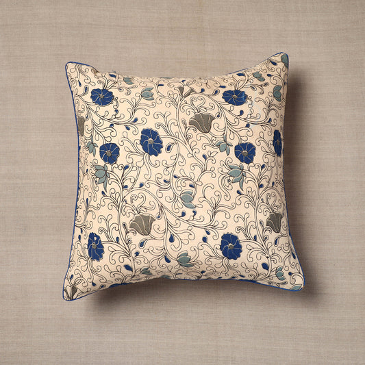 Beige - Kalamkari Printed Cotton Cushion Cover (16 x 16 in)