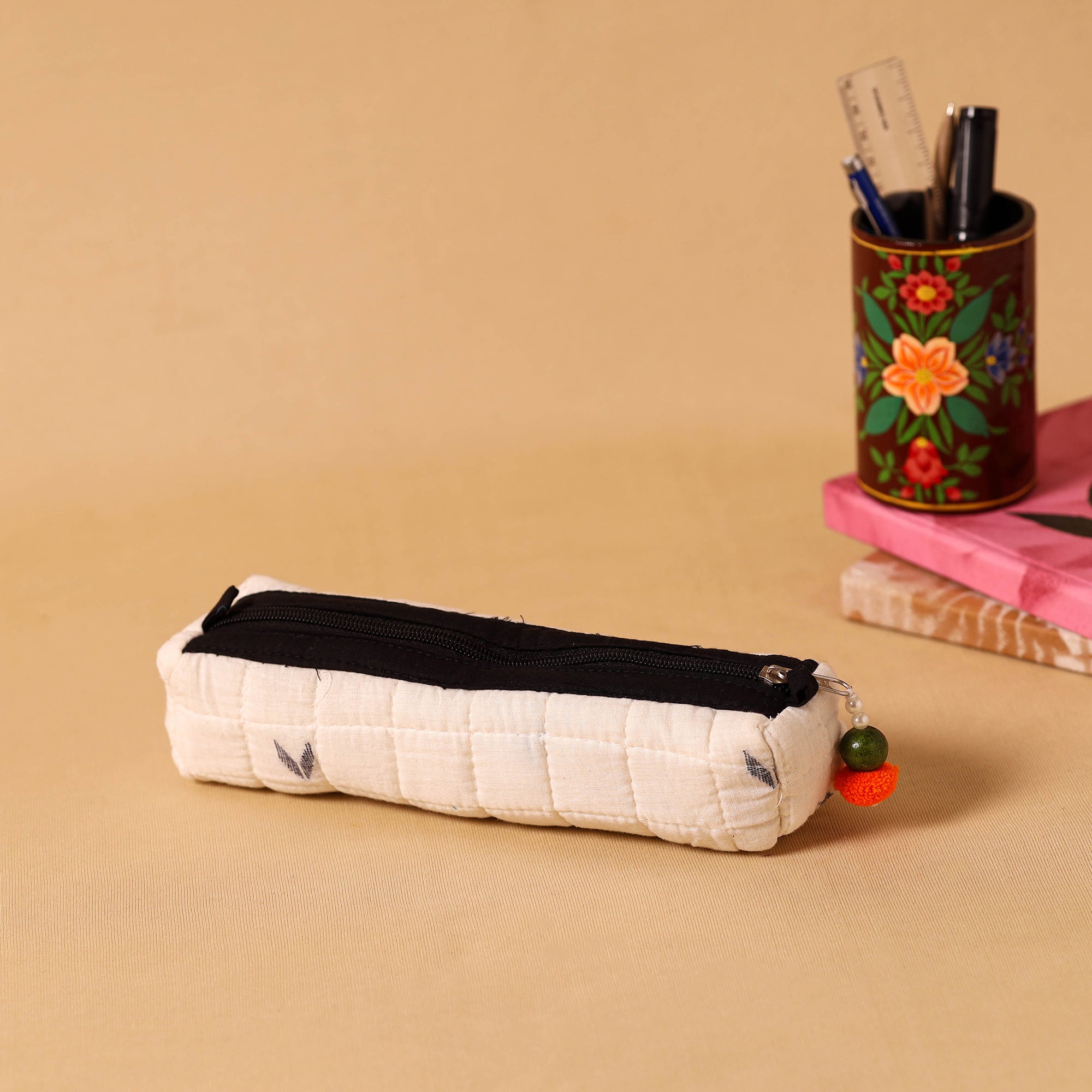 Yellow - Handcrafted Quilted Cotton Pencil Pouch 08