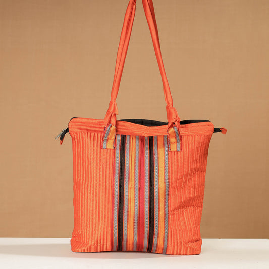 Orange - Handcrafted Mashru Silk Shoulder Bag