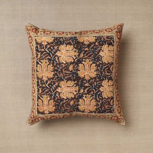 Brown - Original Pedana Kalamkari Block Printed Cotton Cushion Cover (16 x 16 in) 42