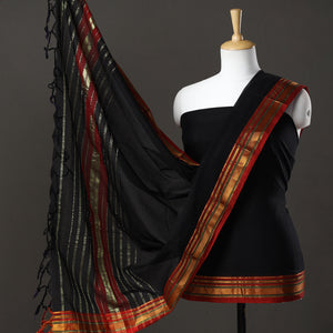 Black - 3pc Ilkal Handloom Mercerized Cotton Suit Material Set with Zari Border 11