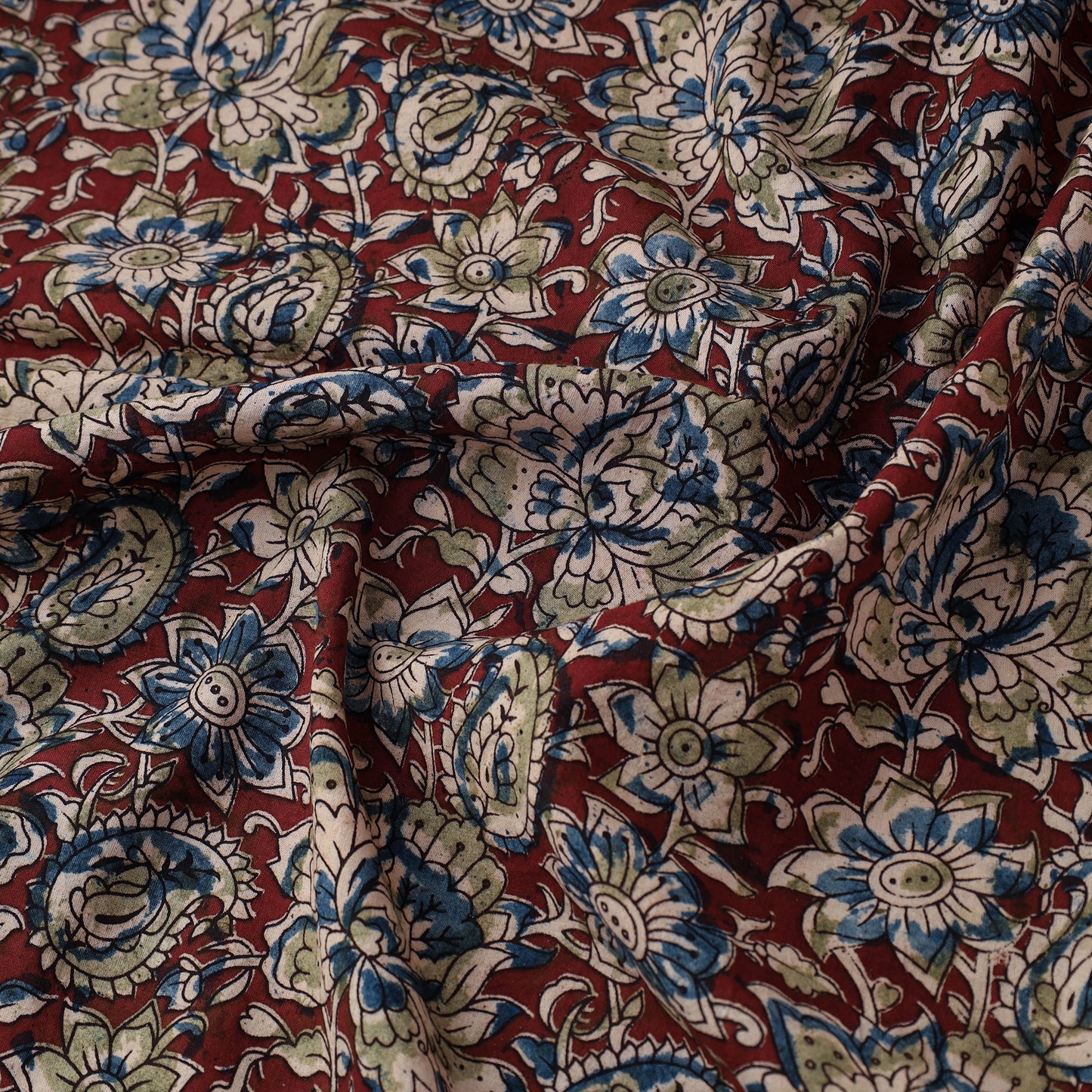 Buy Multicolor Natural Dyed Block Print Cotton Kalamkari Fabric Online