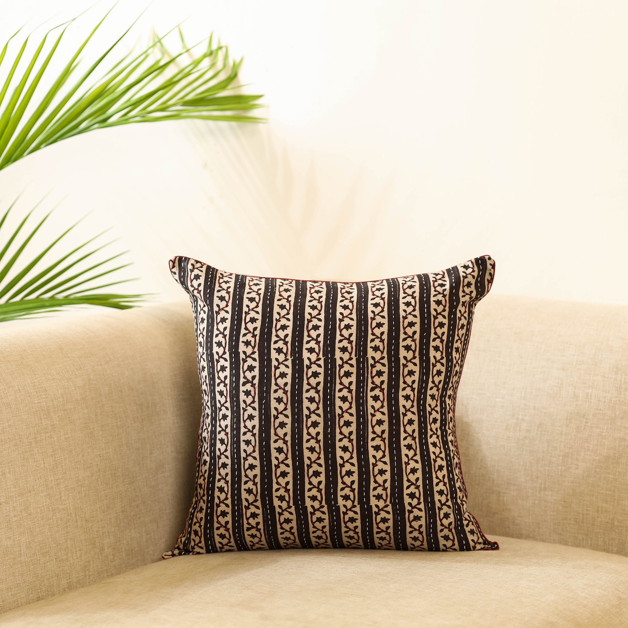 Black - Cotton Block Printed Bagru Cushion Cover 21