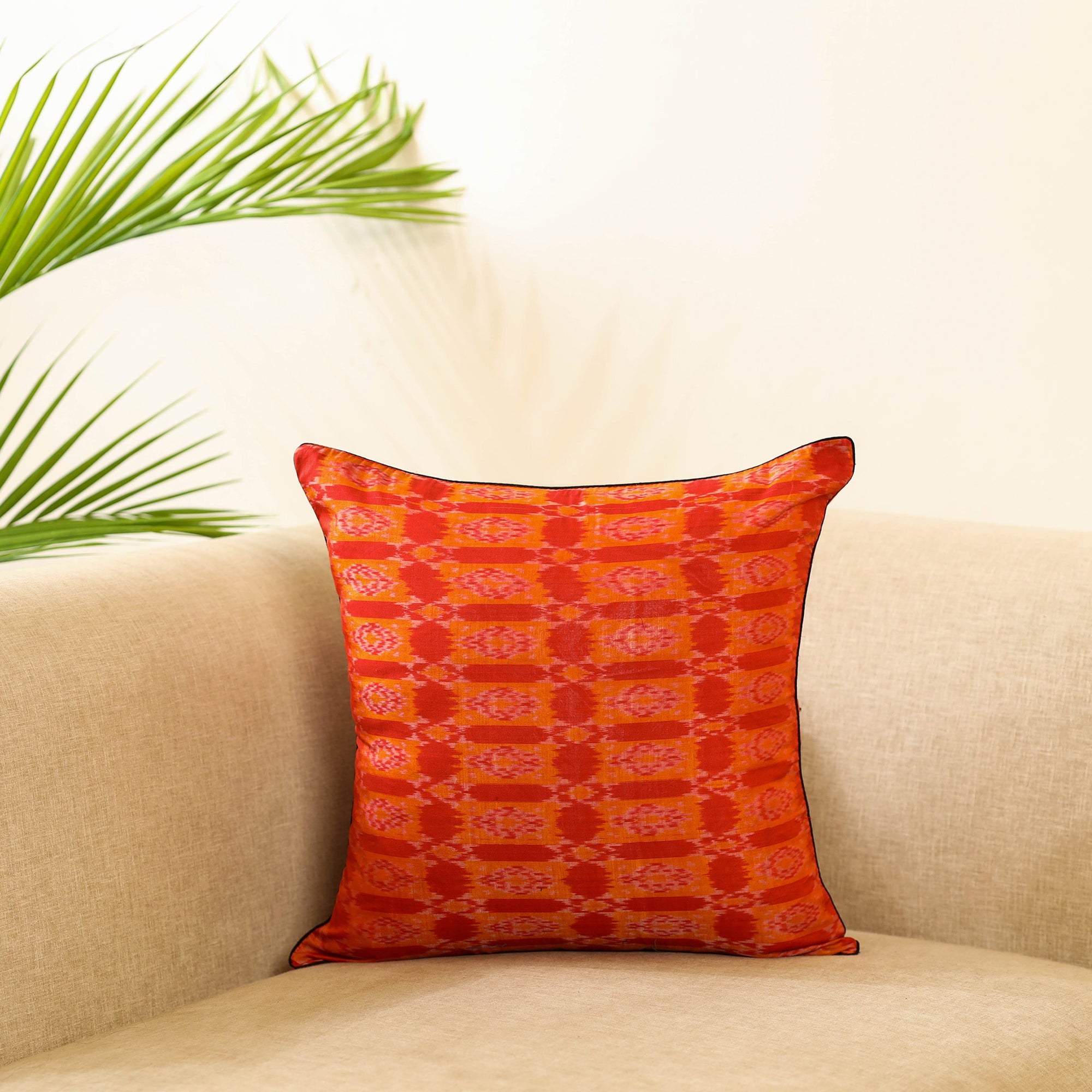 Black - Cotton Pochampally Ikat Cushion Cover 03