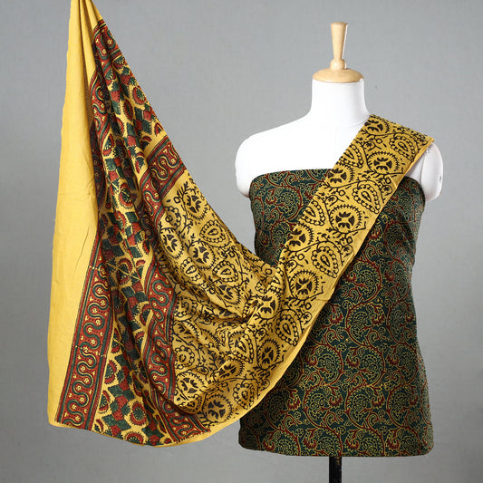 3pc Ajrakh Block Printed Natural Dyed Cotton Suit Material Set 22
