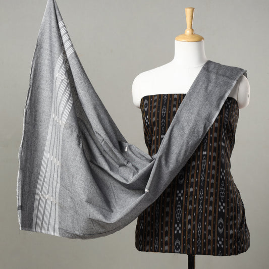 3pc Sambalpuri Ikat Weave Handloom Cotton Suit Material Set 01