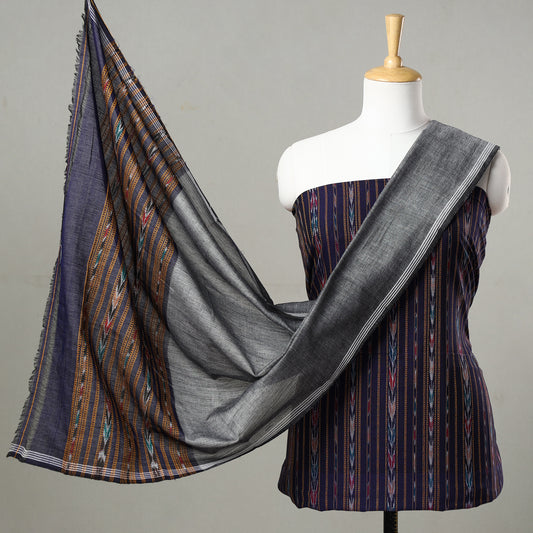 3pc Sambalpuri Ikat Weave Handloom Cotton Suit Material Set 06