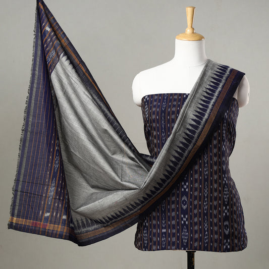 3pc Sambalpuri Ikat Weave Handloom Cotton Suit Material Set 09