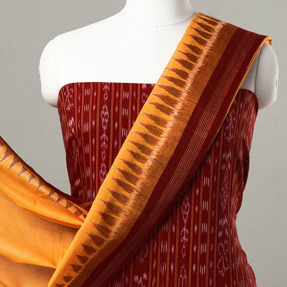 Red - 3pc Sambalpuri Ikat Weave Handloom Cotton Suit Material Set 11