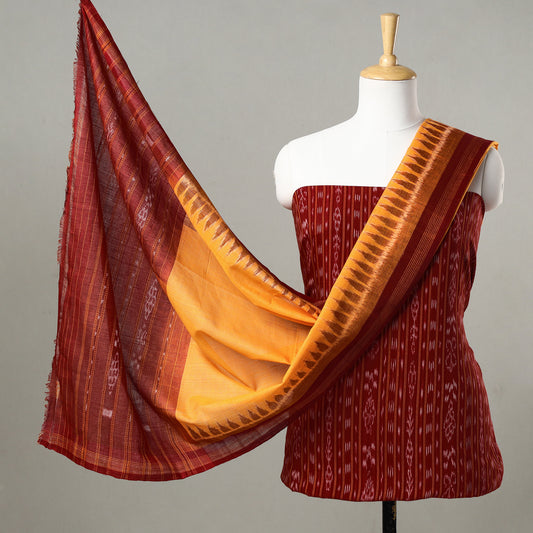3pc Sambalpuri Ikat Weave Handloom Cotton Suit Material Set 11