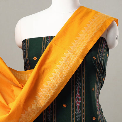 Green - 3pc Sambalpuri Ikat Weave Handloom Cotton Suit Material Set 12