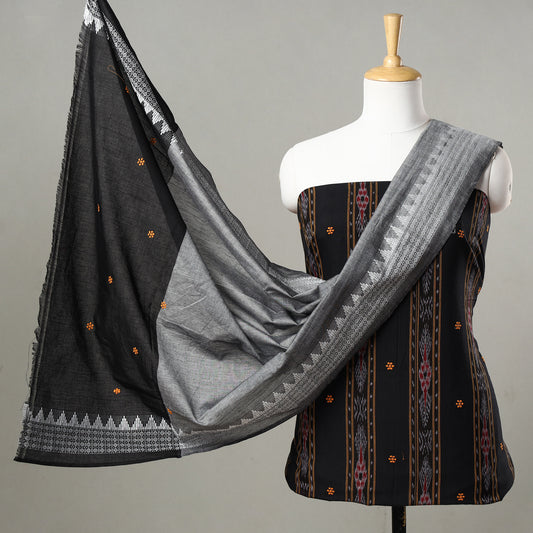3pc Sambalpuri Ikat Weave Handloom Cotton Suit Material Set 13