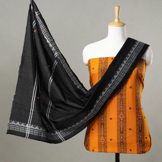 3pc Sambalpuri Ikat Weave Handloom Cotton Suit Material Set 14