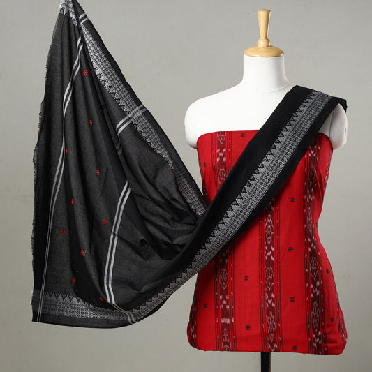 3pc Sambalpuri Ikat Weave Handloom Cotton Suit Material Set 15
