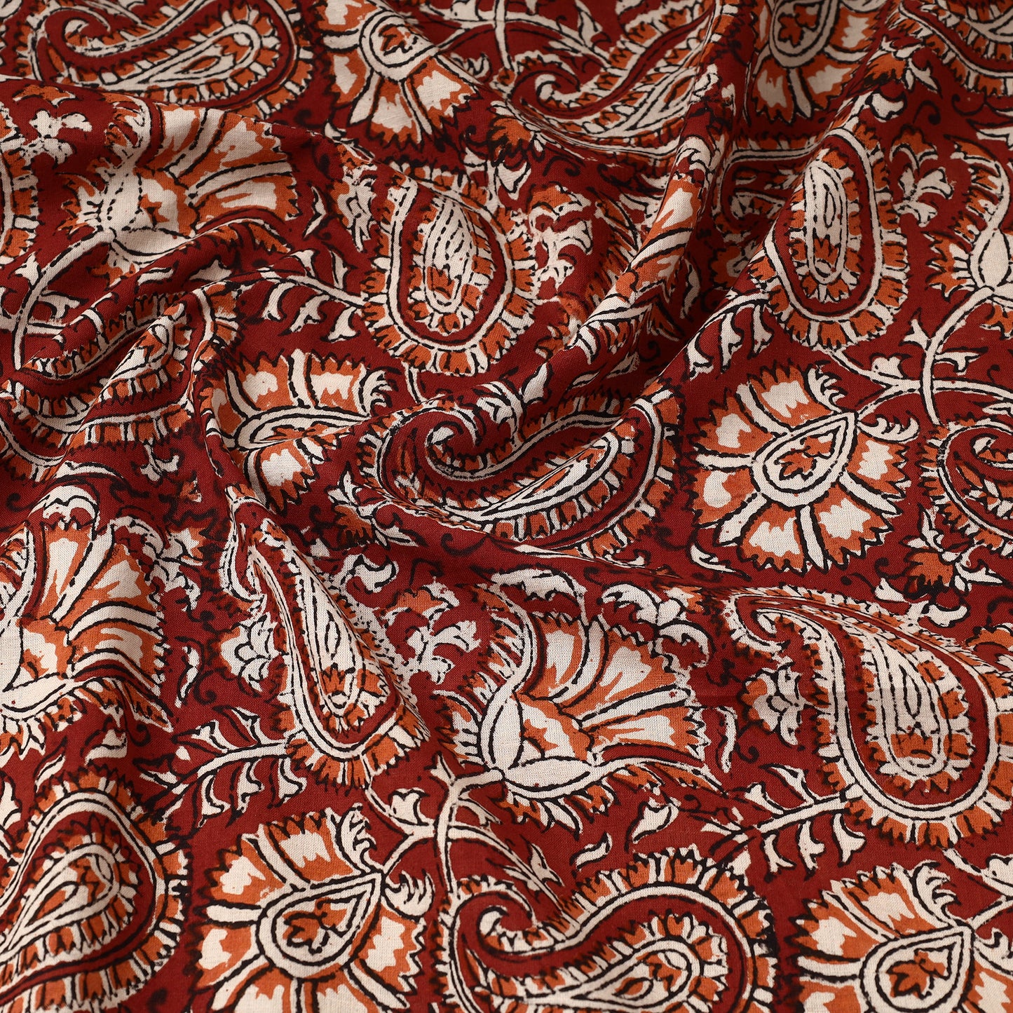 Red - Bagru Kalamkari Block Printed Cotton Fabric 18
