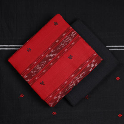Red - 3pc Sambalpuri Ikat Weave Handloom Cotton Suit Material Set 15