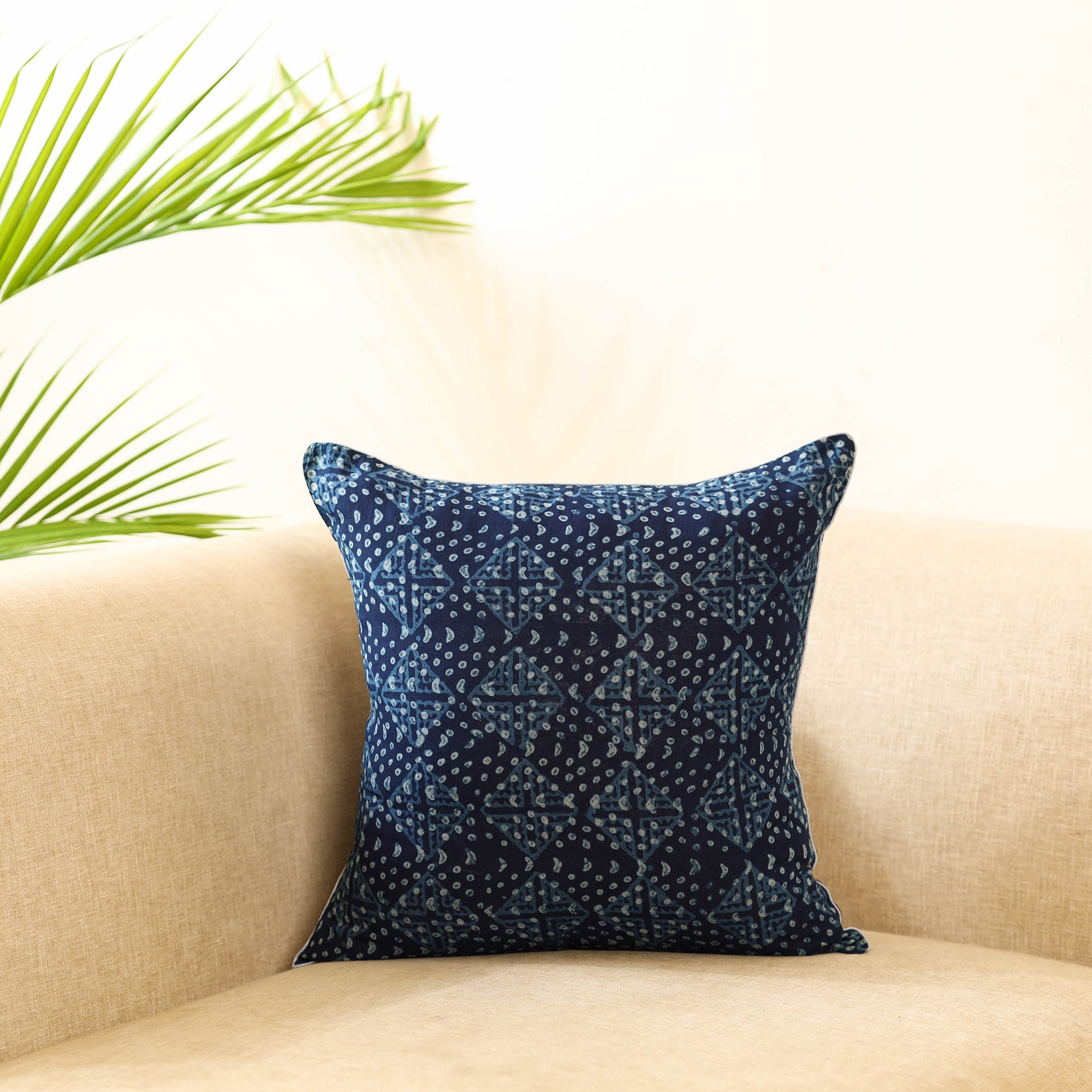 Black - Cotton Block Printed Bagru Cushion Cover 35