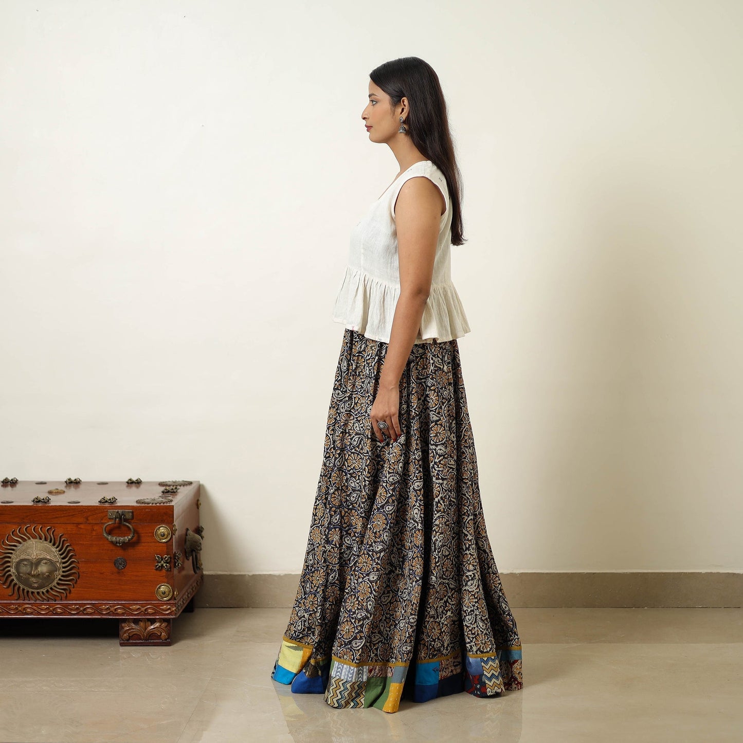 Multicolor - hand printed cotton long bagru skirt 03