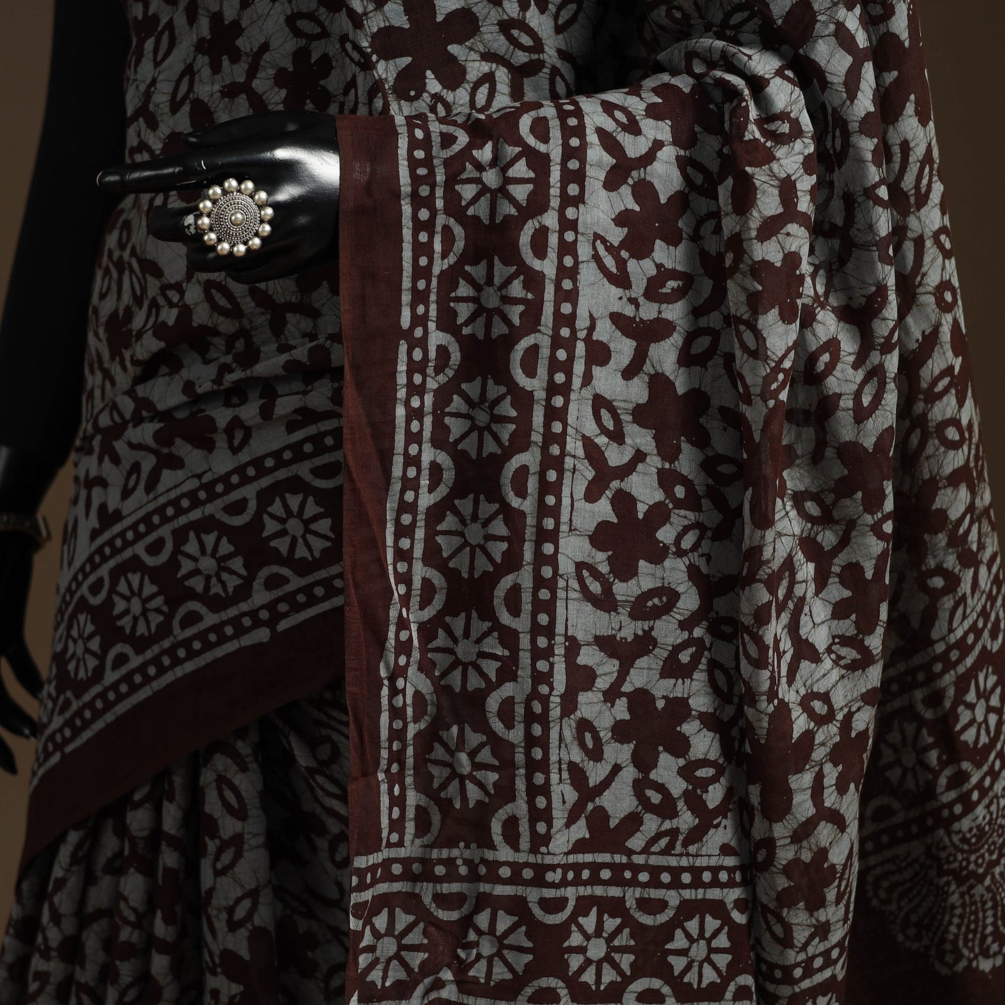 Brown - mul cotton hand batik saree 22 - handcrafted