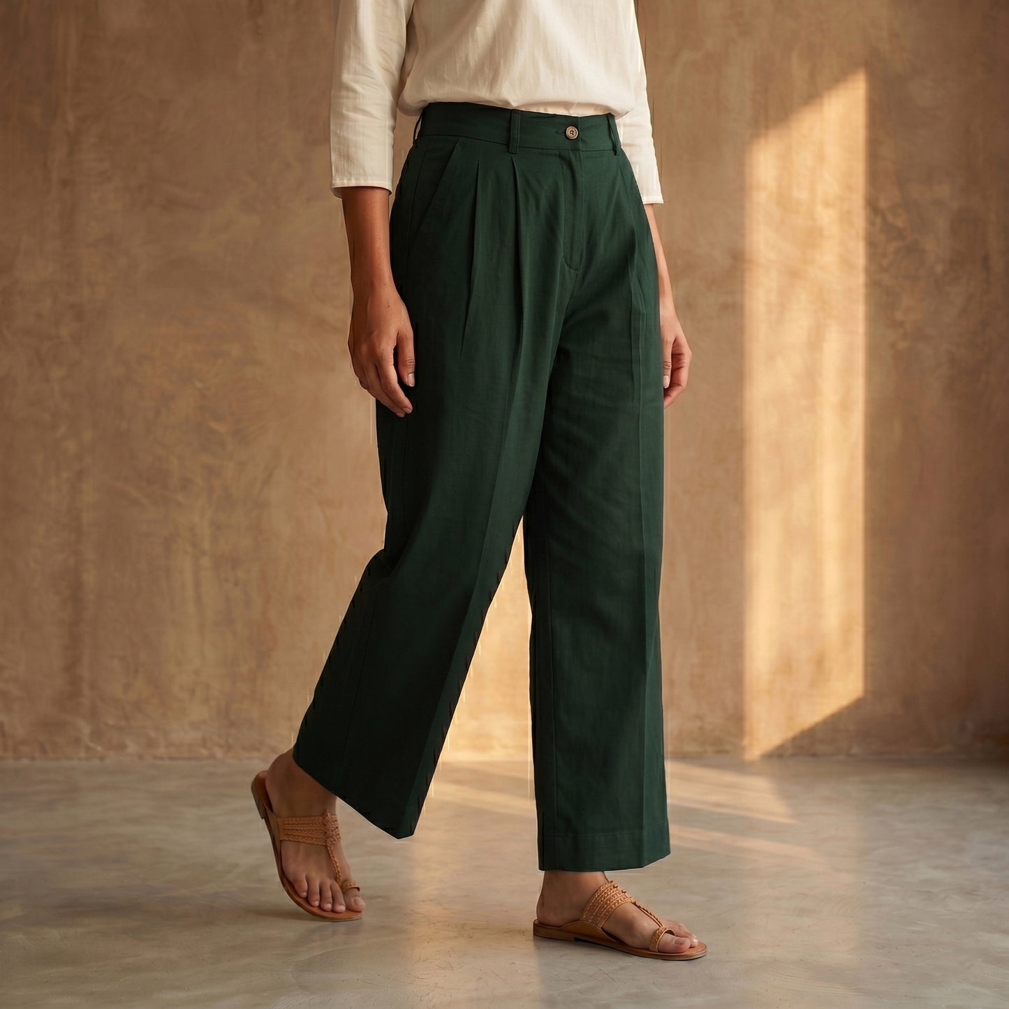 Green - Cotton Lycra Elasticated Plain Pant for Women 03