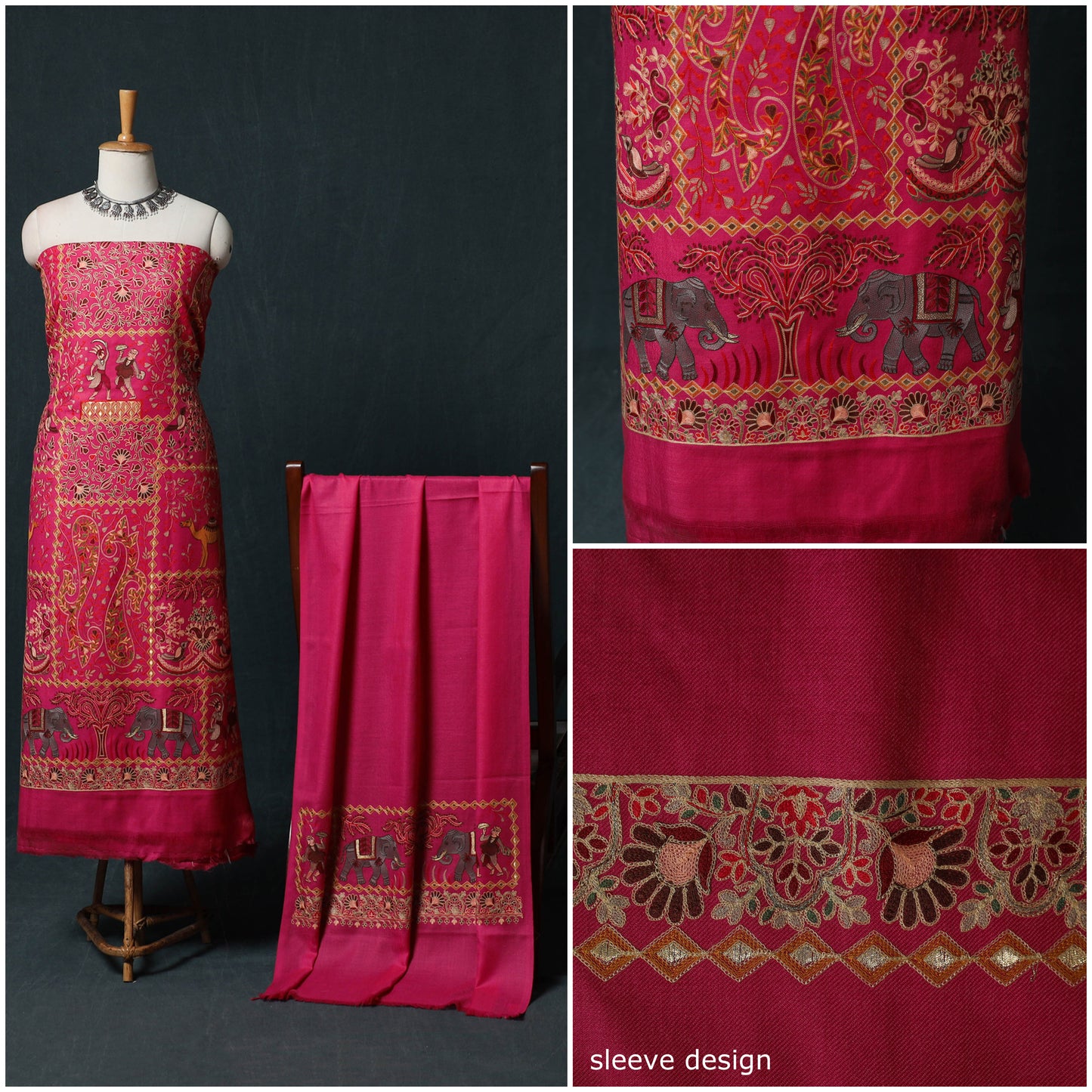 3pc Heavy Chain Stitch Embroidered Wool Unstitched Dress Material Suit Set 06