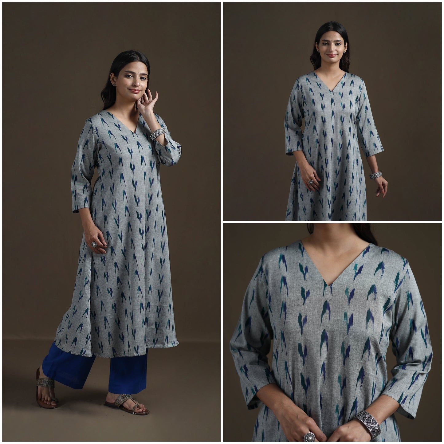 Cotton A-Line Pochampally Ikat Kurta for Women 04