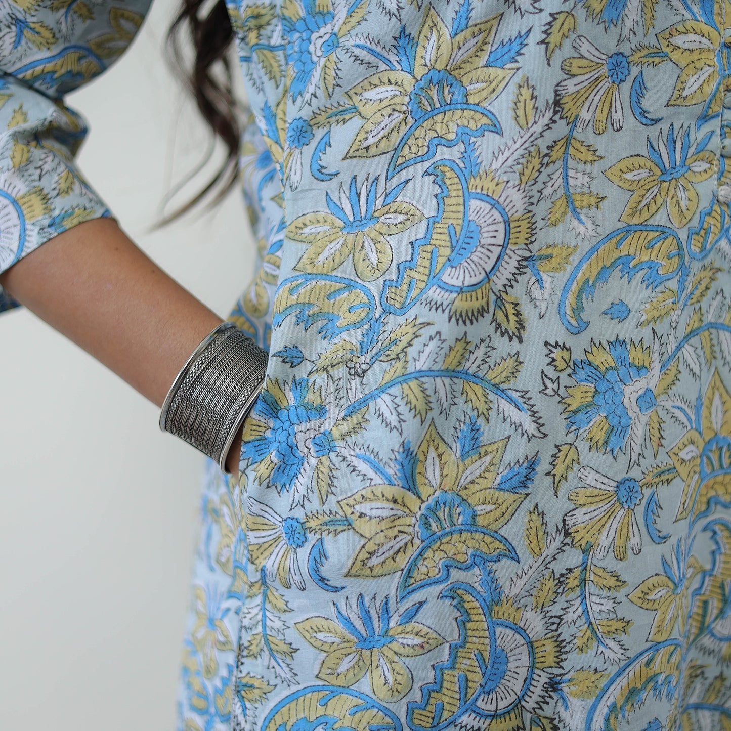 Buy Grey Straight Cotton Sanganeri Print Kurta for Women