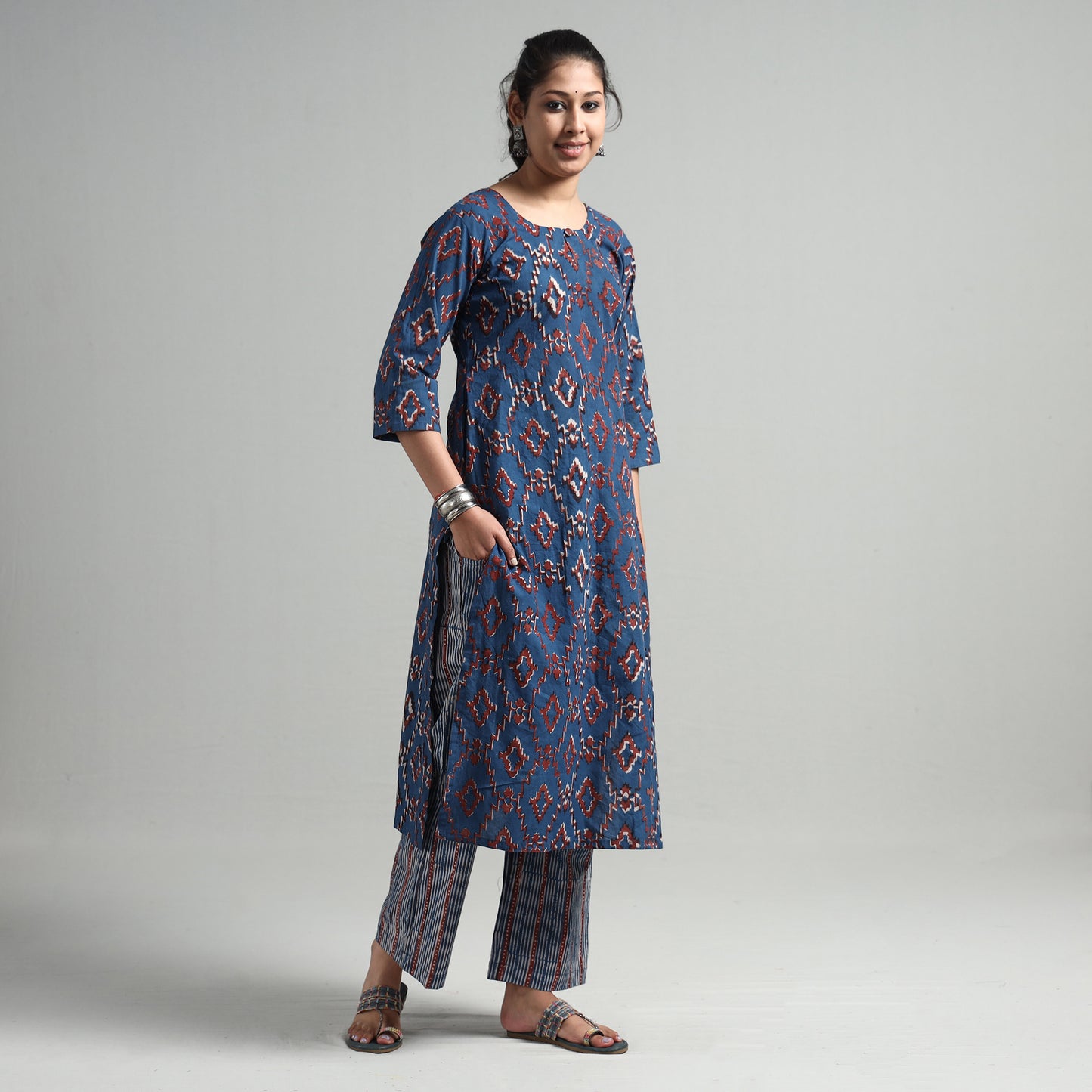 Pipad Kurta with Palazzo & Dupatta Set
