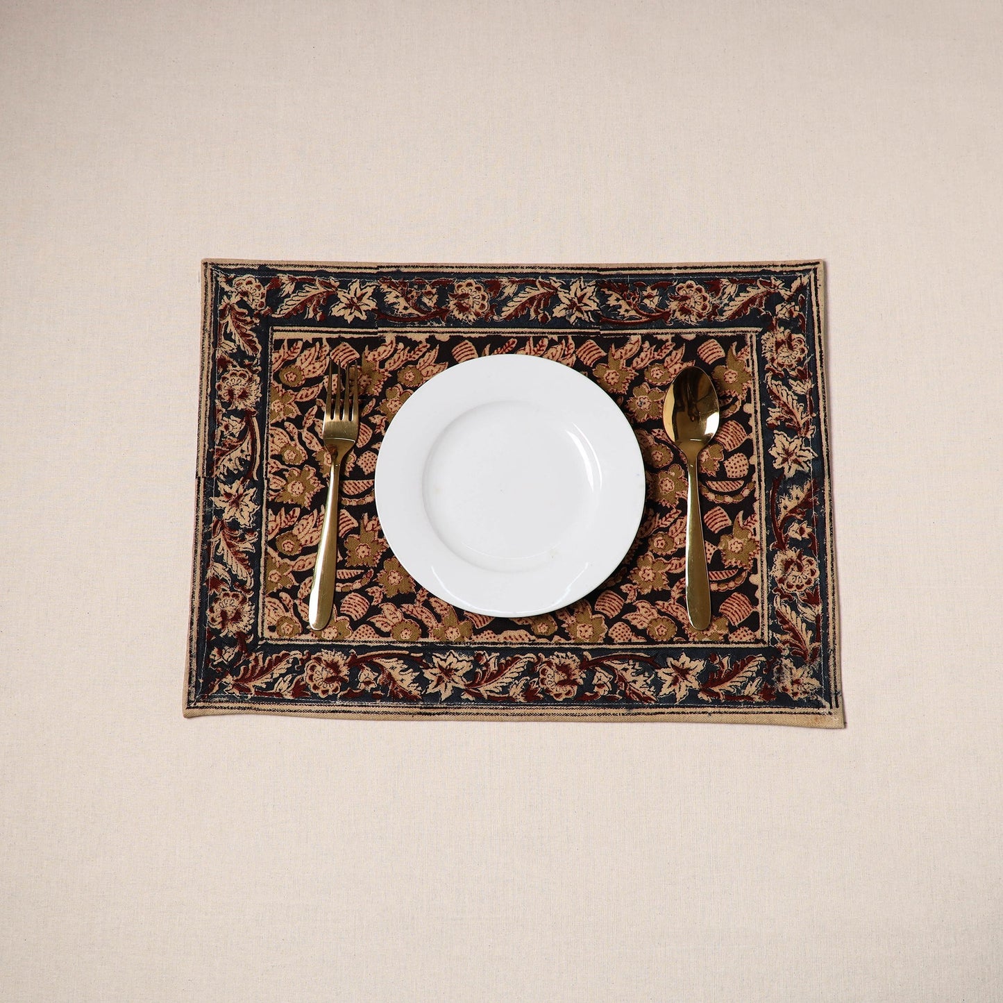 Black - natural dyed pedana kalamkari cotton table mat 11