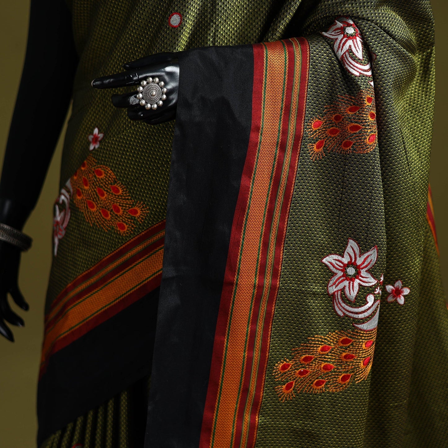 Nath work silk cotton khun saree 18 - handcrafted