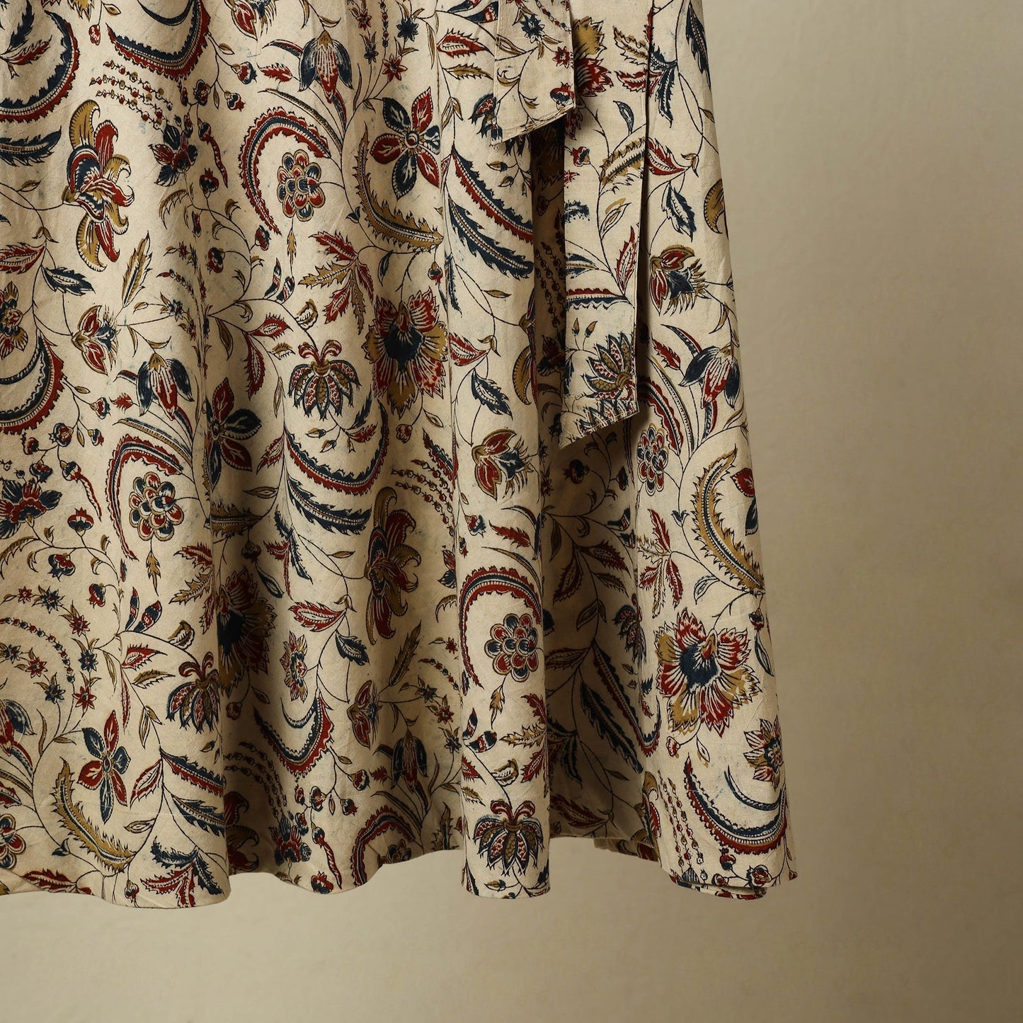 Beige - kalamkari cotton wrap around skirt 47 - handcrafted