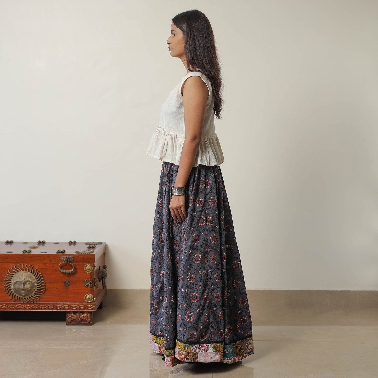 Bagru Block Printed 24 Kali Patchwork Cotton Long Skirt 17