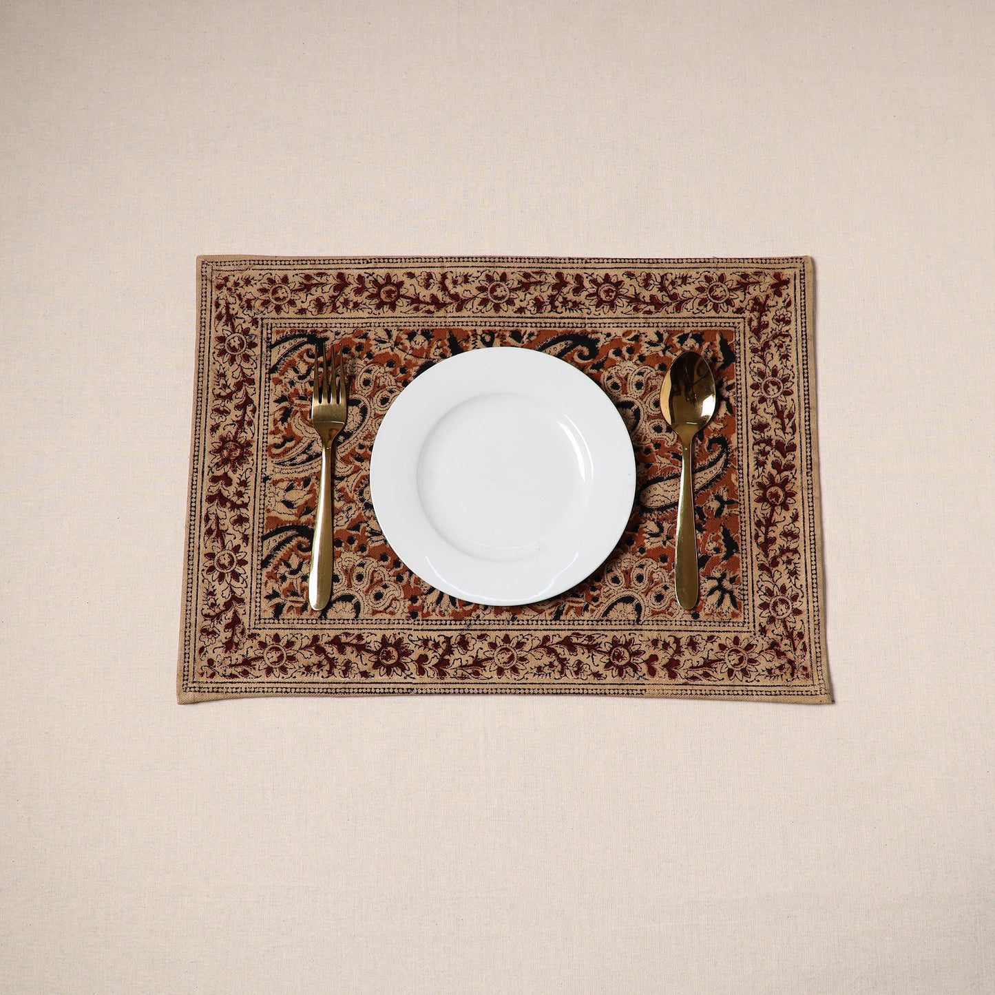 Orange - natural dyed pedana kalamkari cotton table mat 08