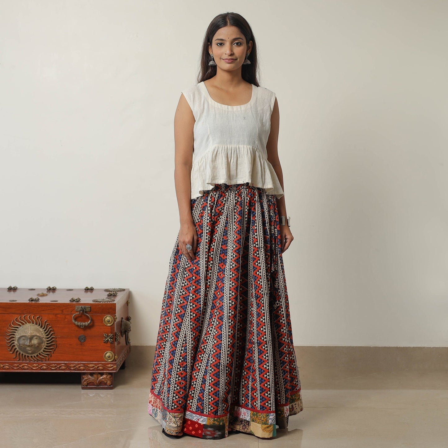 Bagru Block Printed 24 Kali Patchwork Cotton Long Skirt 16 Online at iTokri.com