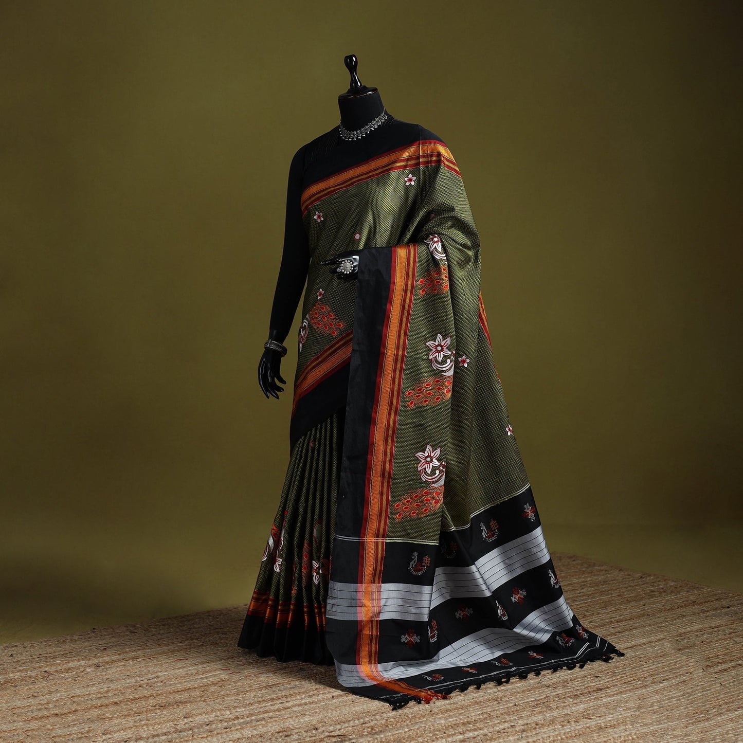 Nath work silk cotton khun saree 18 - handcrafted