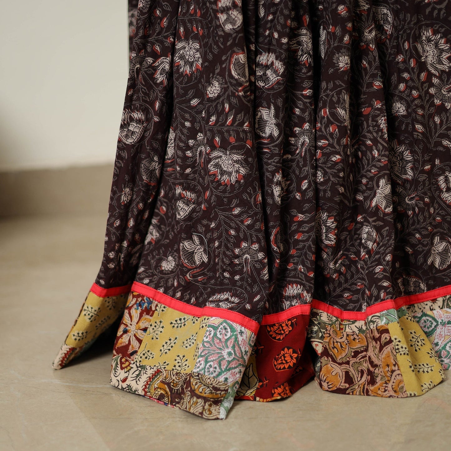 Brown - hand printed cotton long bagru skirt 07