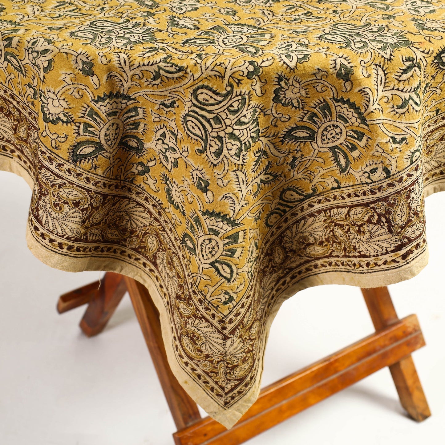 Buy Yellow Original Pedana Kalamkari Block Printed Cotton Table Cover