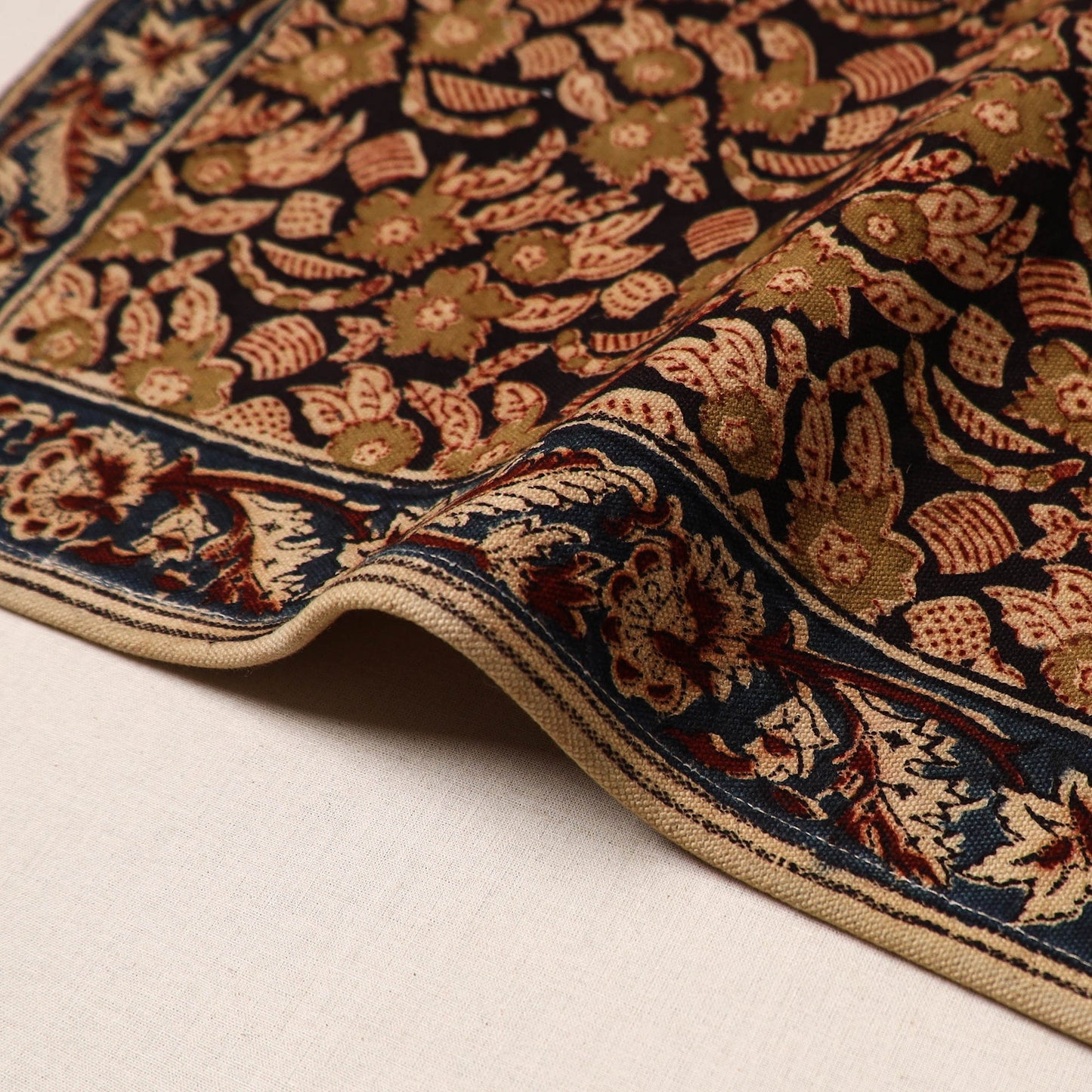 Black - natural dyed pedana kalamkari cotton table mat 11